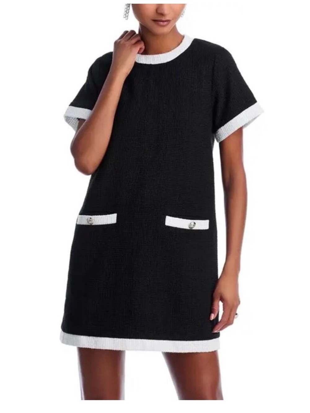 Aqua Black Mini Dress with White Trim